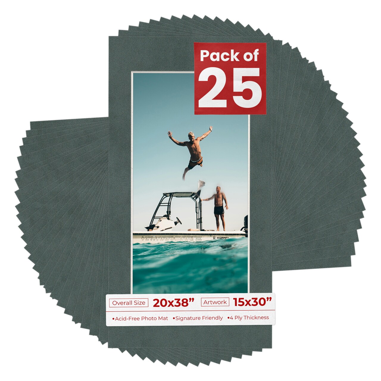 Dark Grey Suede Mat Board for 20x38 Frames - Fits 15x30 Photos